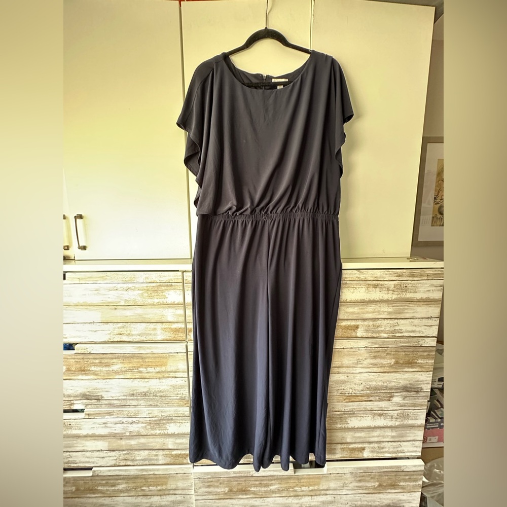 🔵 Navy Blue Jumpsuit XL Wide Leg Elastic Waist Flowy